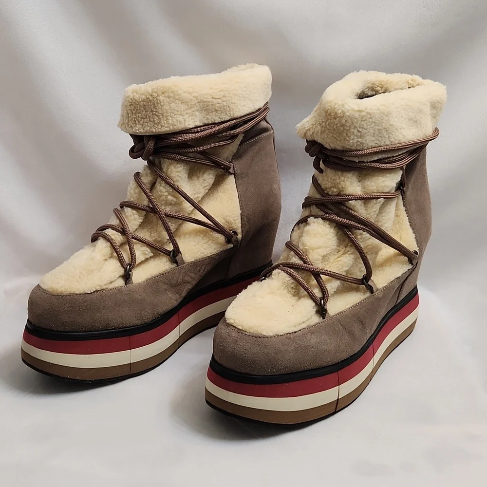Paloma Barceló Kiran Suede Platform Genuine Shearling Lining Booties (W Size 40) - Picture 5 of 15